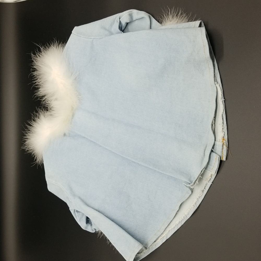 Princess Kids USA 12 Month Light Blue Denim Jean Jacket with White Faux Feathers - Picture 5 of 7